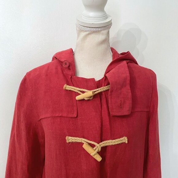 AGNES B PARIS RED LINEN HOODED TOGGLE CLOSURE BLOUSE TOP - 6 - Picture 6 of 12